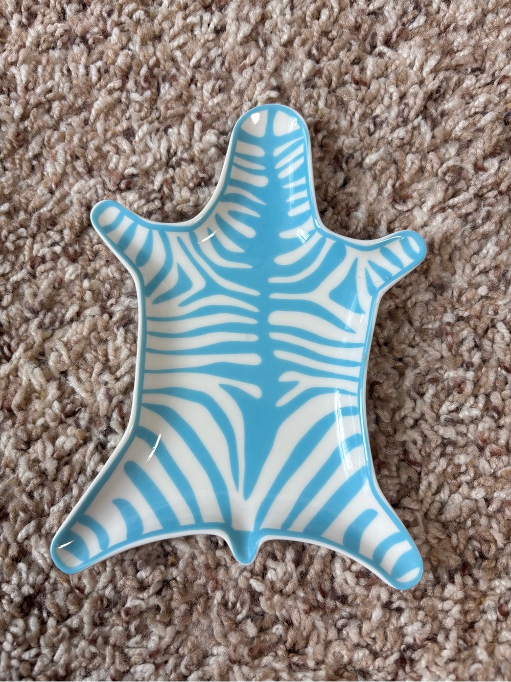 Jonathan Adler Turquoise Blue and White Zebra Stripe Stacking Trinket Dish